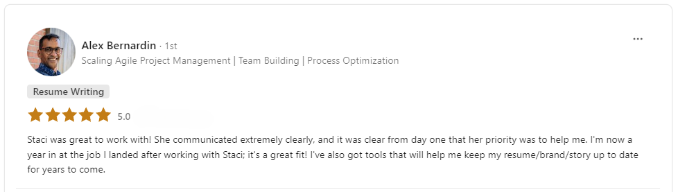 Client review from Alex Bernardi.